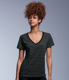 Image 1 of Anvil Ladies Fashion Basic Striped V Neck T-Shirt