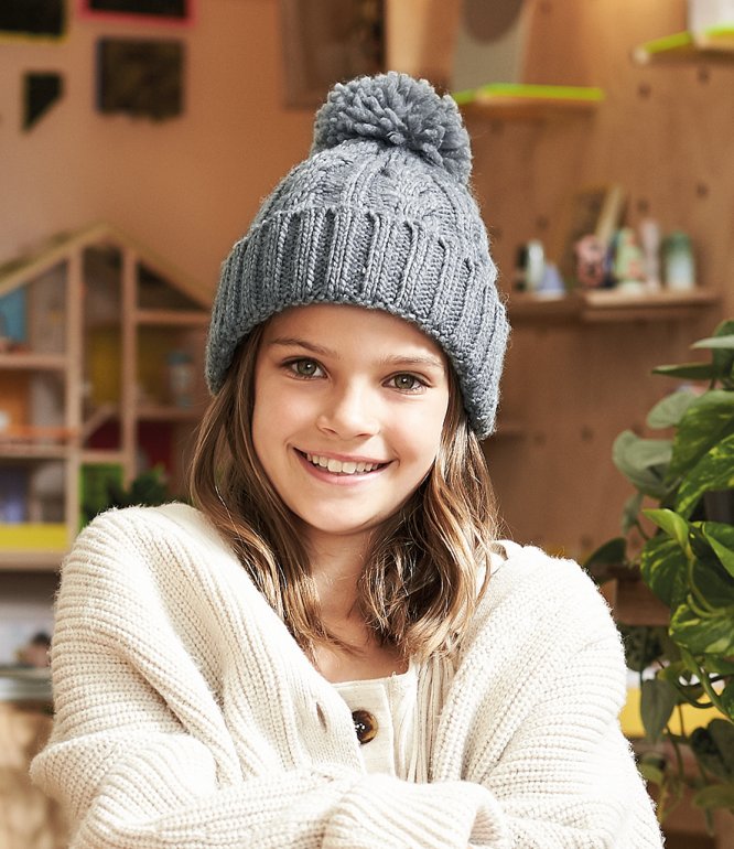Image 1 of Beechfield Junior Cable Knit Melange Beanie