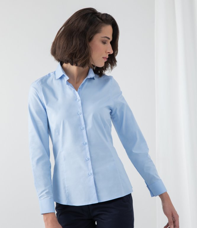 Image 1 of Henbury Ladies Long Sleeve Stretch Poplin Shirt