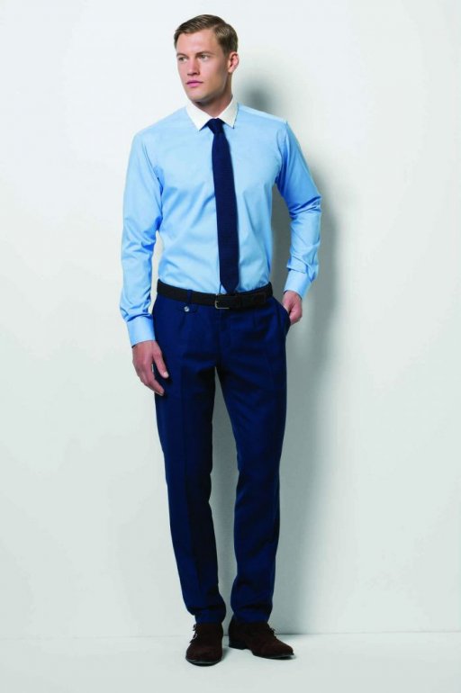 Image 1 of Kustom Kit Long Sleeve Contrast Collar Business Shirt