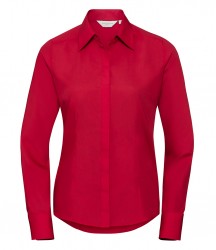 Image 2 of Russell Collection Ladies Long Sleeve Fitted Poplin Shirt