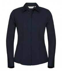 Image 4 of Russell Collection Ladies Long Sleeve Fitted Poplin Shirt