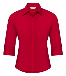 Image 4 of Russell Collection Ladies 3/4 Sleeve Fitted Poplin Shirt