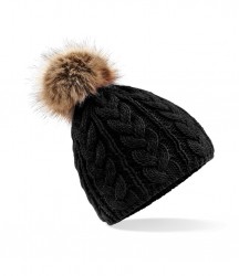 Image 2 of Beechfield Fur Pop Pom Cable Beanie