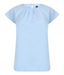 Image 3 of Henbury Ladies Pleat Front Short Sleeve Blouse