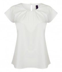 Image 2 of Henbury Ladies Pleat Front Short Sleeve Blouse