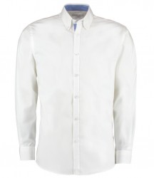 Image 2 of Kustom Kit Premium Long Sleeve Contrast Tailored Oxford Shirt