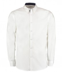 Image 3 of Kustom Kit Premium Long Sleeve Contrast Tailored Oxford Shirt