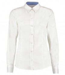 Image 2 of Kustom Kit Ladies Premium Long Sleeve Contrast Tailored Oxford Shirt