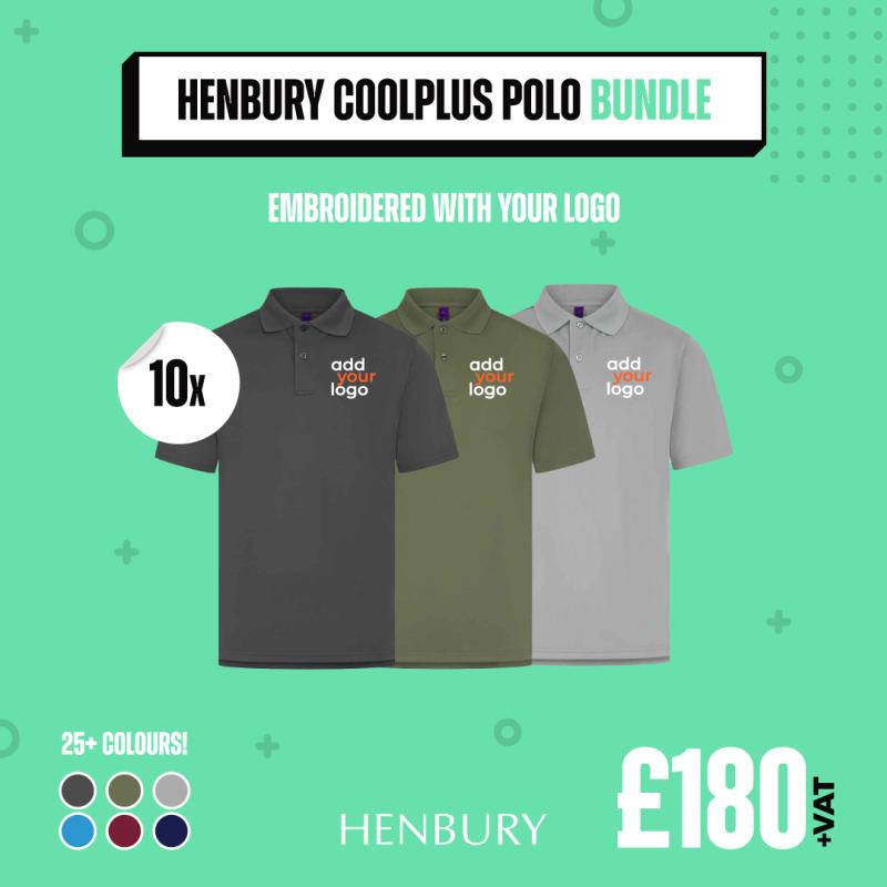 View our 10 Henbury CoolPlus Polo Shirt Bundle, Price-£180.00 exc. VAT