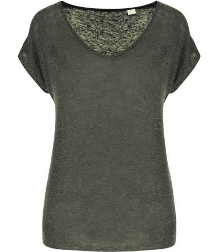 Spasso Ladies V Neck Linen T-Shirt